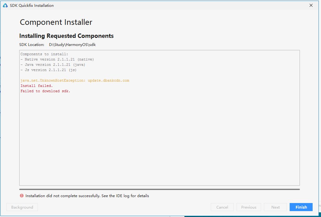 鸿蒙下载sdk失败，家庭电脑，网络正常，请问怎么解决？-鸿蒙开发者社区