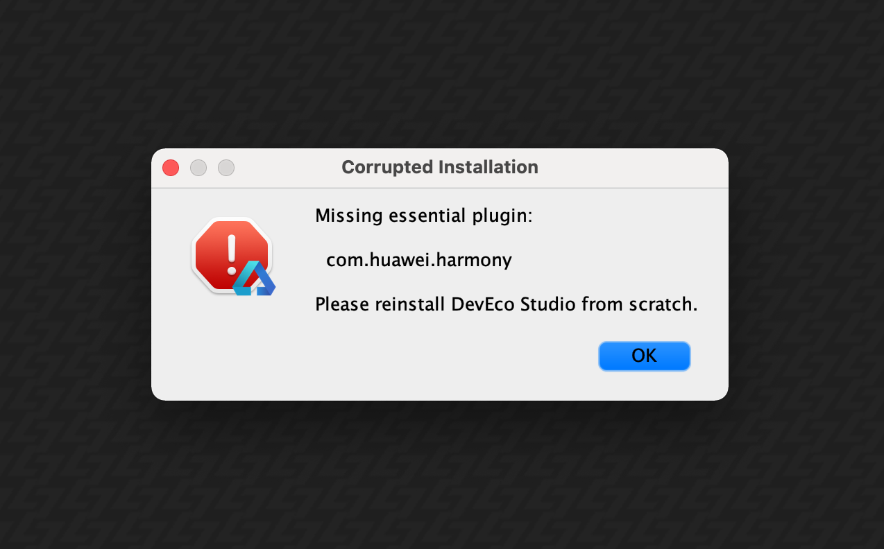 Missing essential plugin:    com.huawei.harmony  Please reinstall DevEco Studio from scratch.-鸿蒙开发者社区