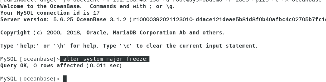 做一次集群合并 alter system major freeze没有结果产生？-鸿蒙开发者社区