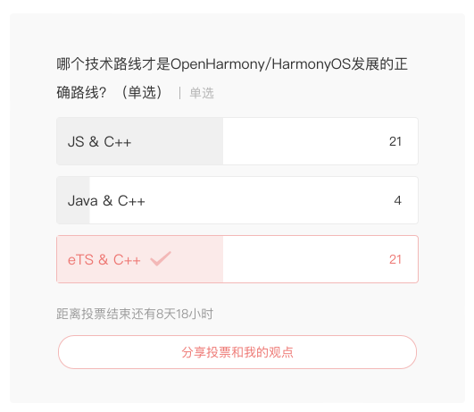 我在 #哪个才是OpenHarmony/HarmonyOS发展的正确路线中投给了…-开源基础软件社区