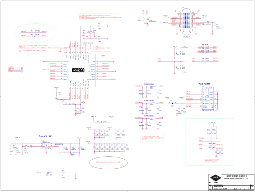 CS5260设计typec转VGA方案|CS5260原理图|TYPEC转VGA转换芯片-鸿蒙开发者社区