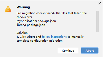 历史工程自动化迁移时提示“The files that failed the checks are 'package.json'”-鸿蒙开发者社区