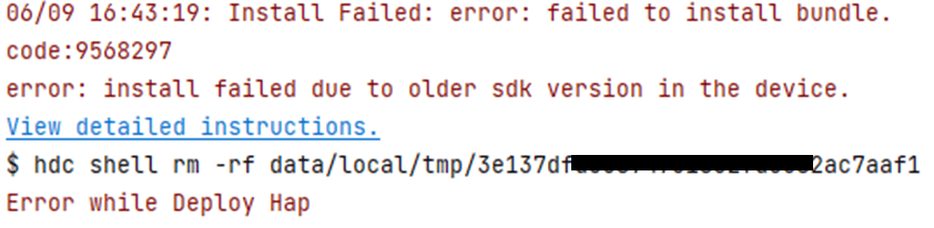 安装HAP时提示“code:9568297 error: install failed due to older sdk version in the device-鸿蒙开发者社区