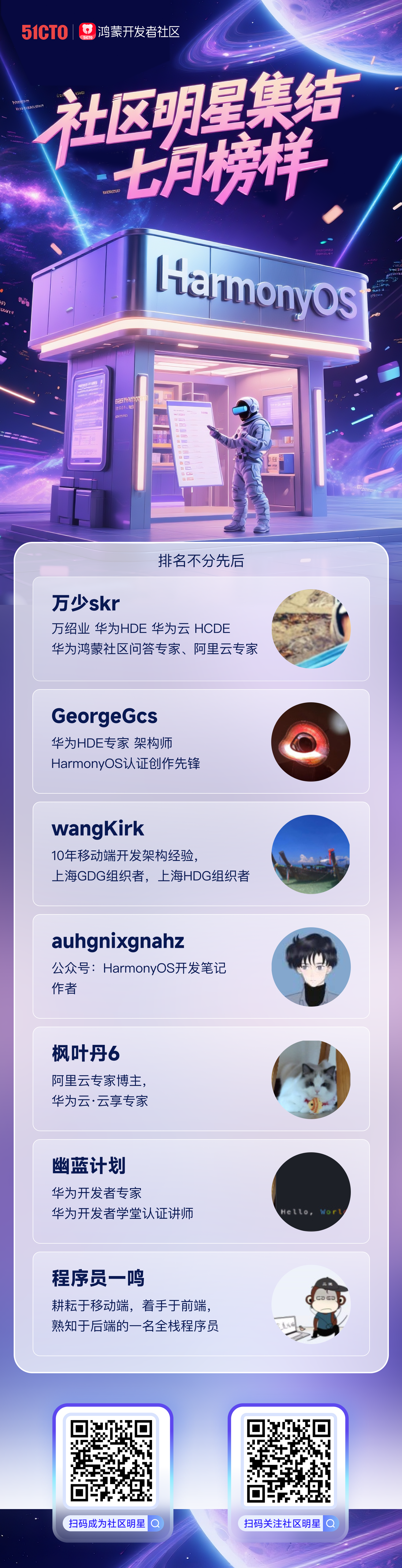 7月社区明星榜单｜你就是下一期的社区明星！-鸿蒙开发者社区