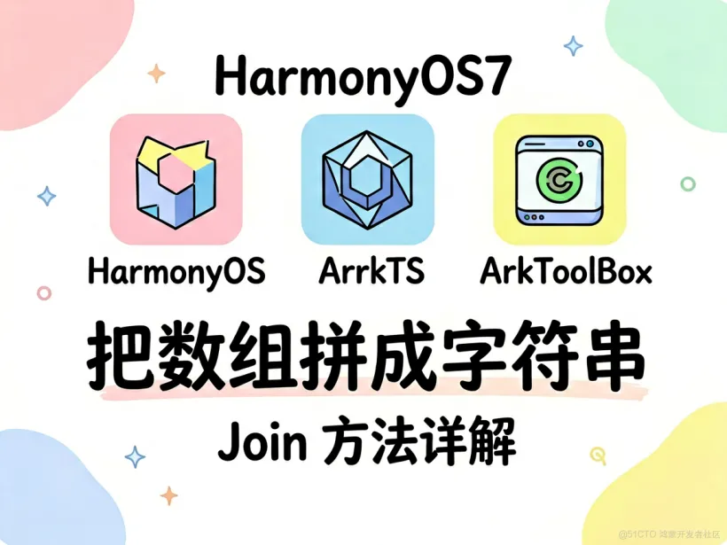HarmonyOS7 教程标题图,展示 HarmonyOS、ArkTS、ArkToolBox 三个图