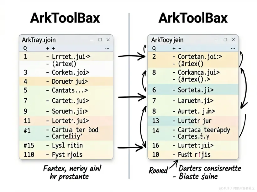 对比原生 join 与 ArkToolBox join 的差异:左侧画原生 array.join()